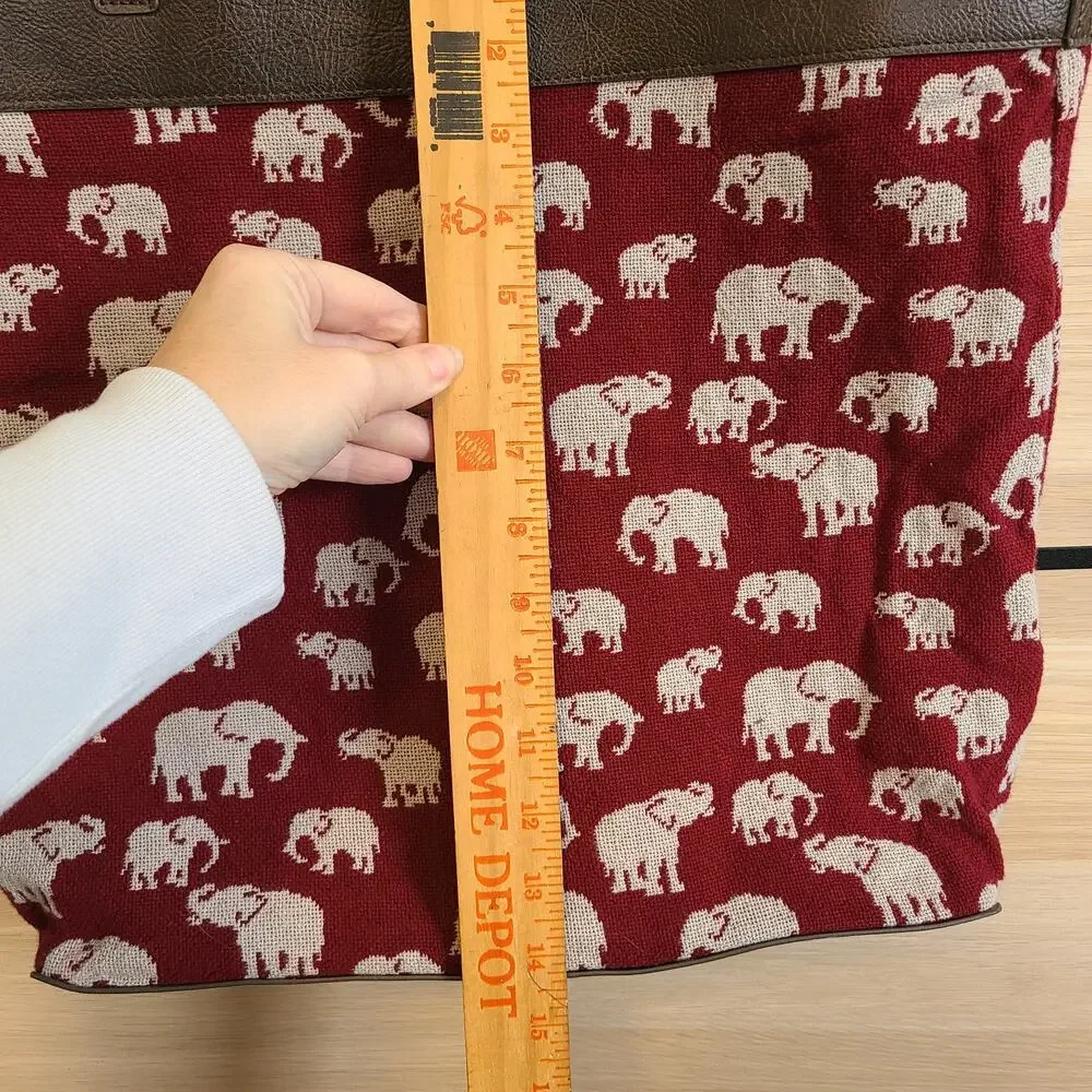 Jewell Thirty-One Reversible Tote‎ Bag Rio Weave Dark Red Elephant Safari Weave